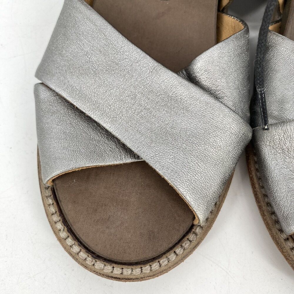 P Monjo Leather Sandals Womens 36 Silver Tan Roman Slingback Lace Up - Picture 7 of 10